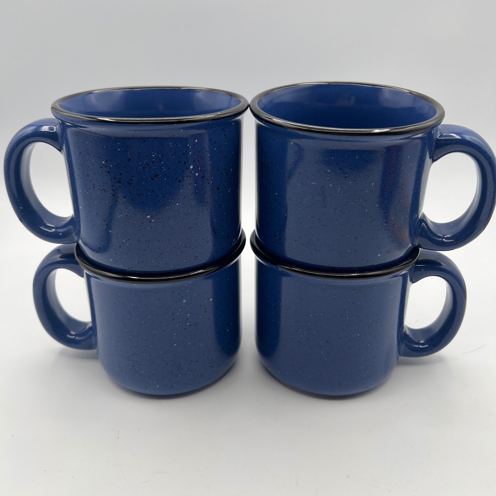 Set of 4 Marlboro Unlimited Blue Speckled Campfire Coffee Mugs Ceramic Vintage